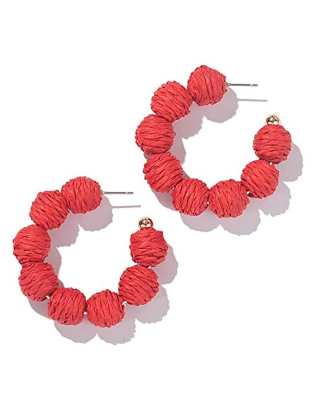 Raffia Hoop Earrings Statement Boho Beaded Earrings Cute Rattan